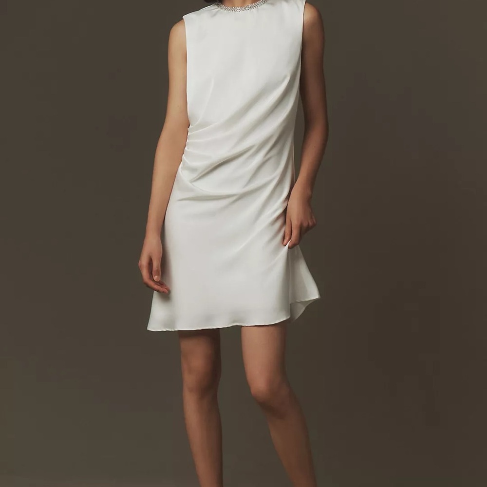 🆕 Mac Duggal Rhinestone Neckline Draped Mini Dress NWT SZ 2